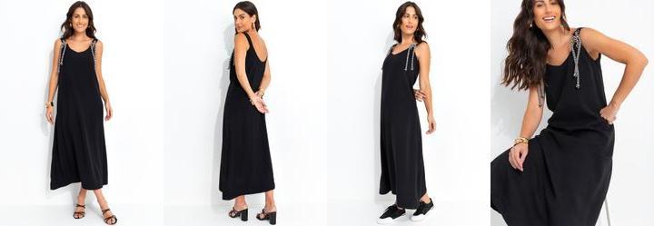 Vestido Preto em Tecido Plano de Alfaiataria