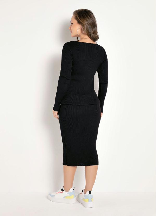 Queima Estoque - Vestido Preto em Tricô com Mangas Longas 2