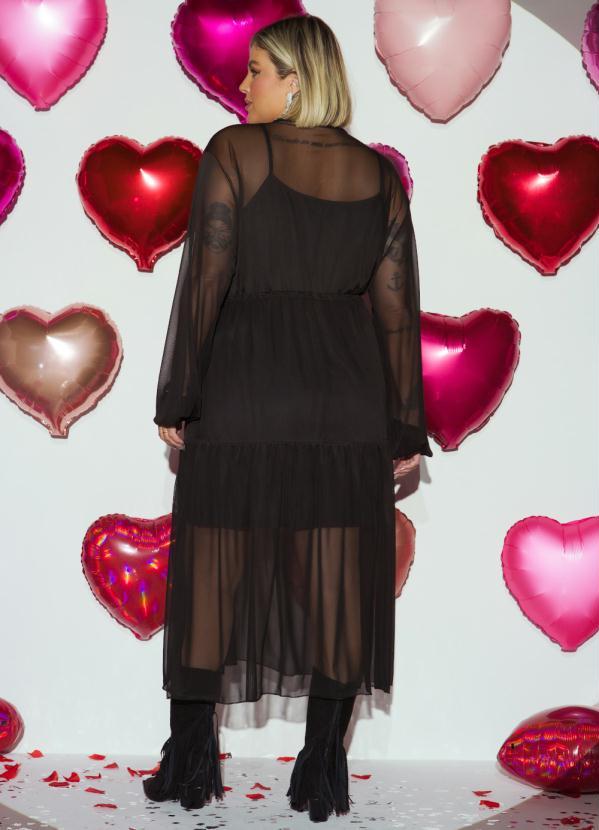 Quintess - Vestido Preto em Tule com Ajuste na Cintura 2