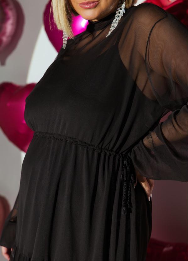 Quintess - Vestido Preto em Tule com Ajuste na Cintura 5