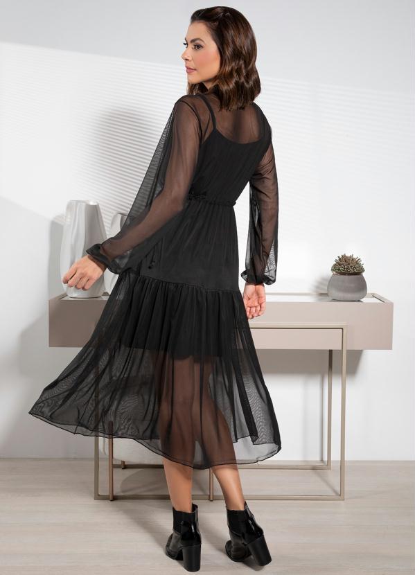 Quintess - Vestido Preto em Tule com Ajuste na Cintura 7