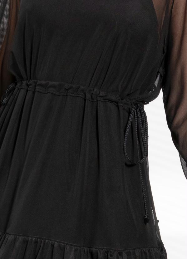 Quintess - Vestido Preto em Tule com Ajuste na Cintura 8