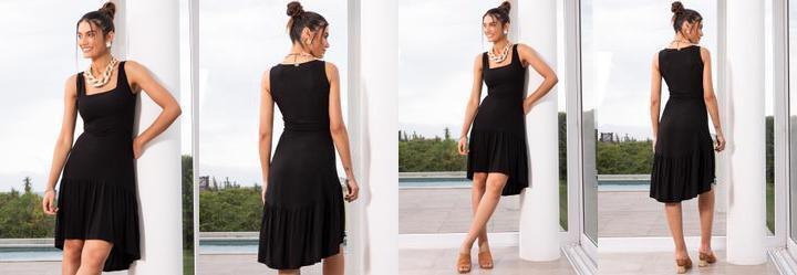 Vestido Preto em Viscose Plana Sarjada