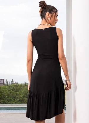 Quintess - Vestido Preto em Viscose Plana Sarjada - QUINTESS