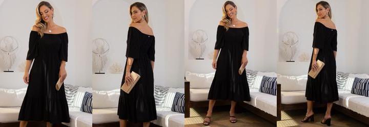 Vestido Preto em Viscose Plana