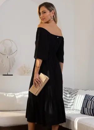 Quintess - Vestido Preto em Viscose Plana - QUINTESS