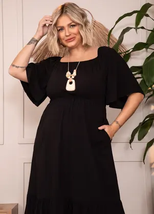 Quintess - Vestido Preto em Viscose Plana - QUINTESS