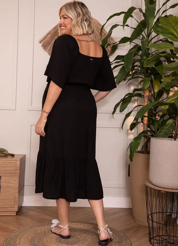 Quintess - Vestido Preto em Viscose Plana