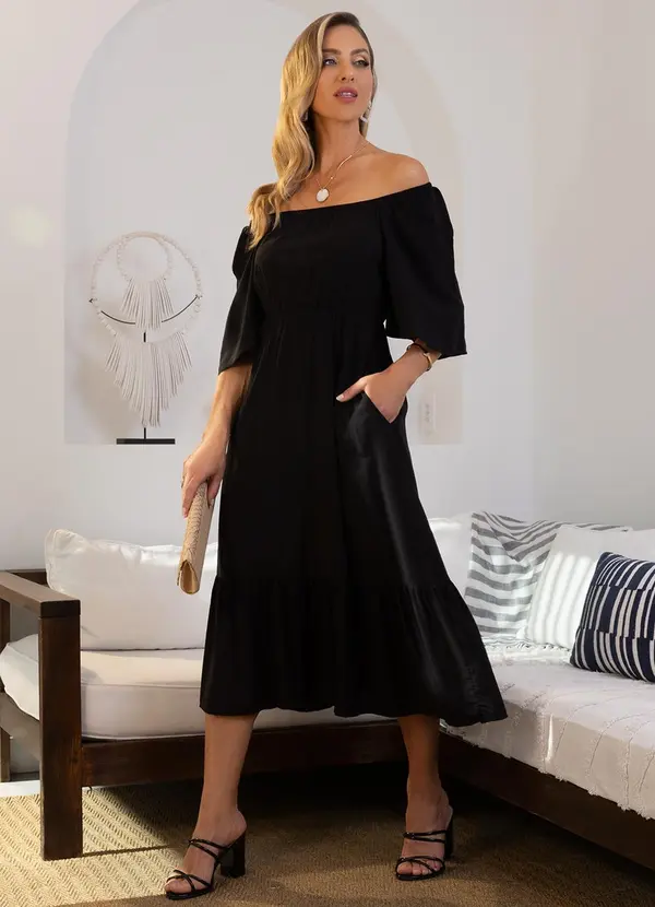 Quintess - Vestido Preto em Viscose Plana 5