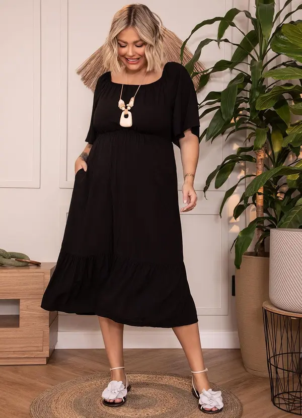 Quintess - Vestido Preto em Viscose Plana 9