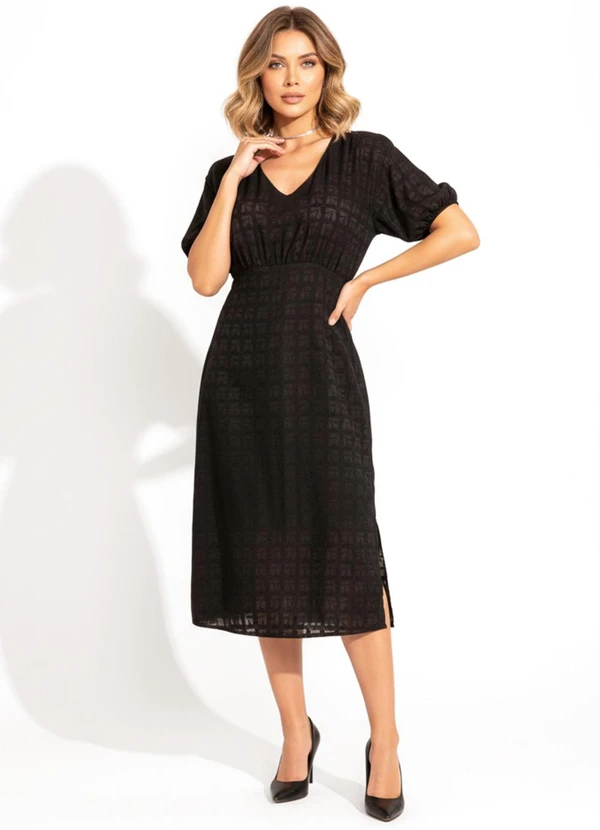 Quintess - Vestido Preto em Voil Devorê 5