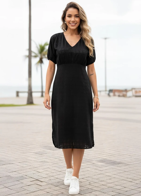 Quintess - Vestido Preto em Voil Devorê 6