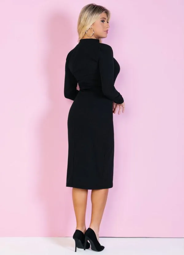Moda Pop - Vestido Preto Manga Longa com Zíper no Decote 4