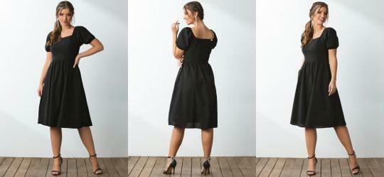 Vestido Preto Mangas Bufantes com Bolsos
