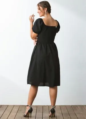 Quintess - Vestido Preto Mangas Bufantes com Bolsos - QUINTESS