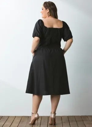 Quintess - Vestido Preto Mangas Bufantes com Bolsos - QUINTESS