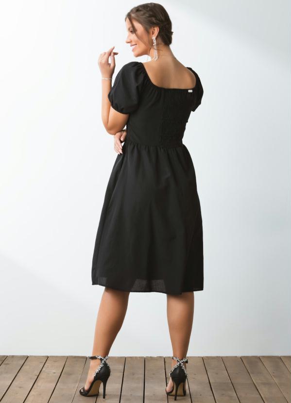 Quintess - Vestido Preto Mangas Bufantes com Bolsos 2