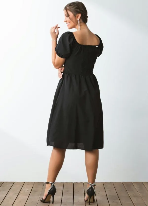 Quintess - Vestido Preto Mangas Bufantes com Bolsos 2