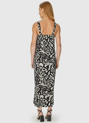 Malwee - Vestido Preto Midi Abstrato - MALWEE