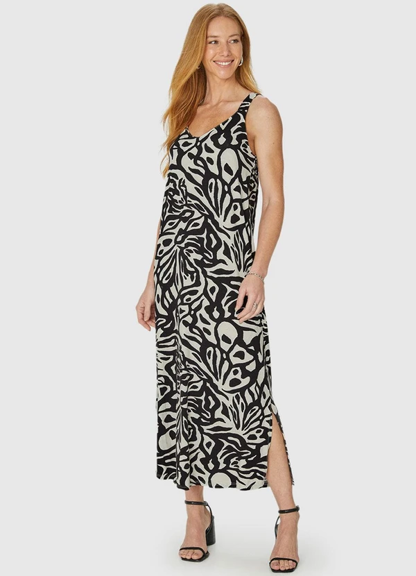 Malwee - Vestido Preto Midi Abstrato 3