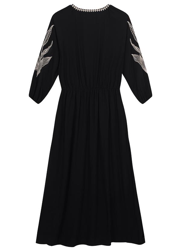 Malwee - Vestido Preto Mídi Amplo com Bordado 2