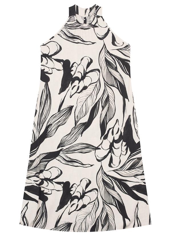 Malwee - Vestido Preto Midi Amplo Folhagem