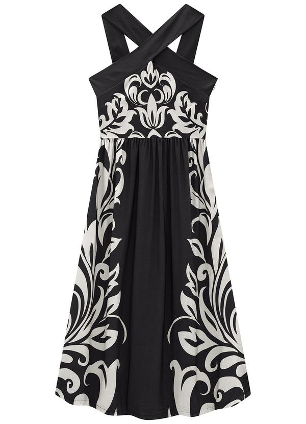 Enfim - Vestido Preto Midi Arabescos
