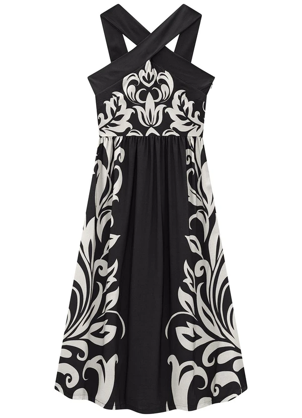 Enfim - Vestido Preto Midi Arabescos