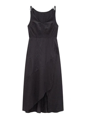 Enfim - Vestido Preto Mídi Assimétrico com Lurex - ENFIM