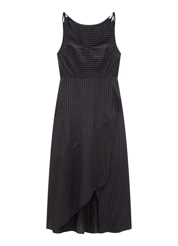 Enfim - Vestido Preto Mídi Assimétrico com Lurex 2