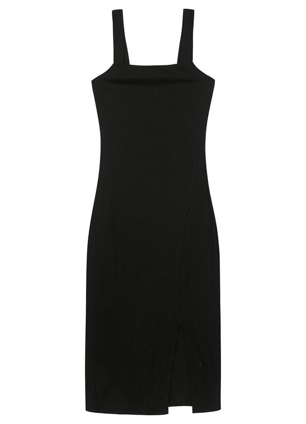 Malwee - Vestido Preto Mídi Canelado