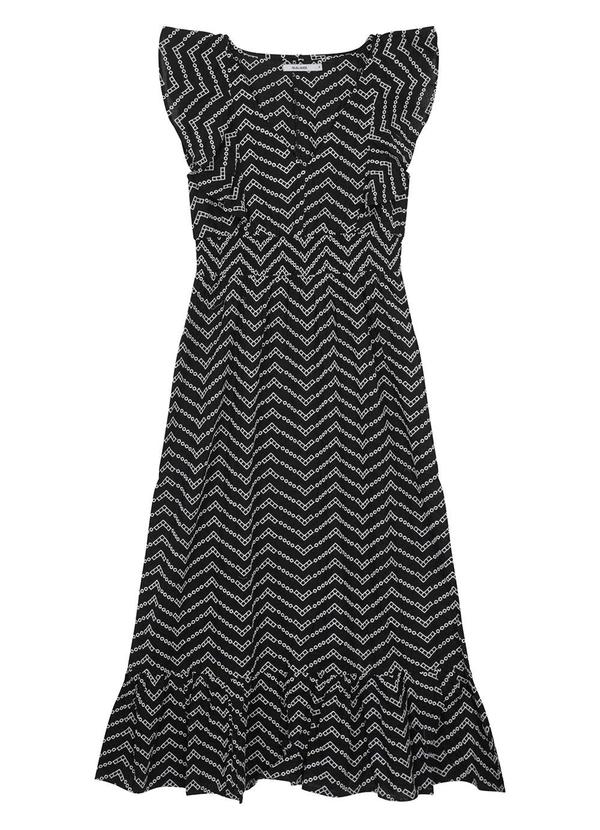 Malwee - Vestido Preto Mídi Chevron