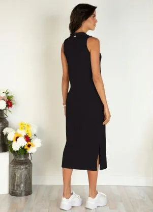 Quintess - Vestido Preto Midi com Fendas Laterais - QUINTESS