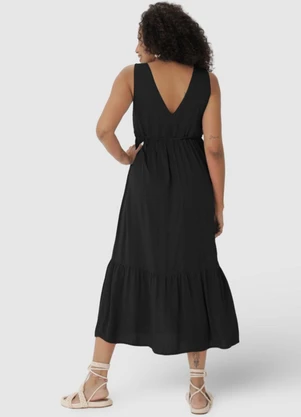 Malwee - Vestido Preto Midi Evasê Acinturado - MALWEE