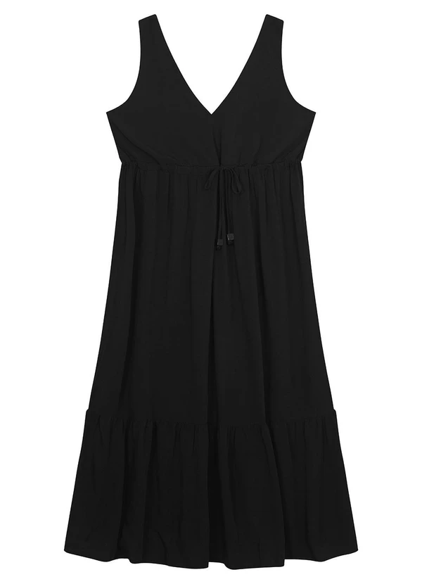 Malwee - Vestido Preto Midi Evasê Acinturado 5