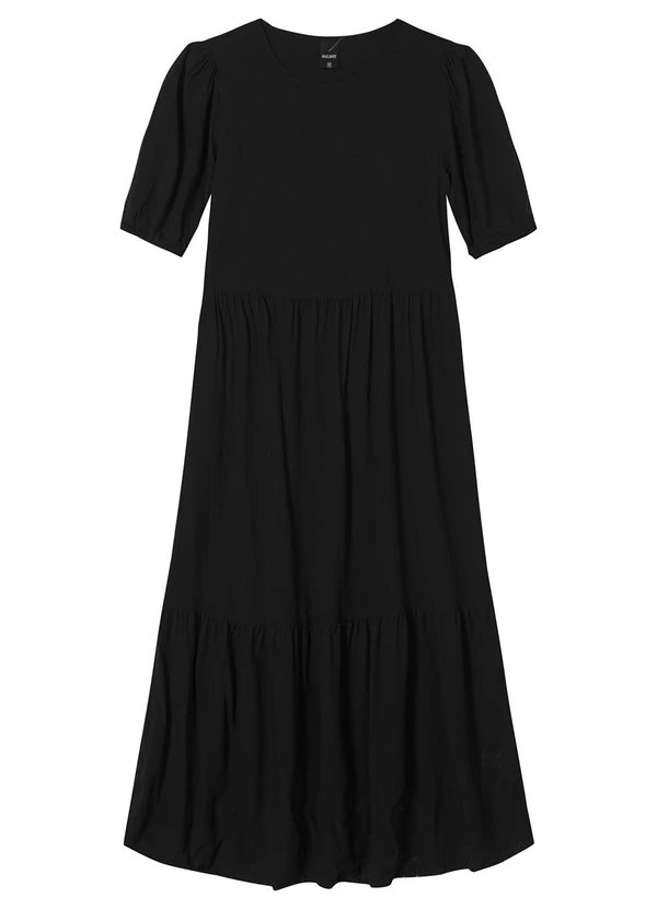 Malwee - Vestido Preto Mídi Marias em Viscose