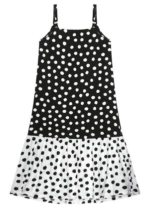 Malwee - Vestido Preto Mídi Poá - MALWEE