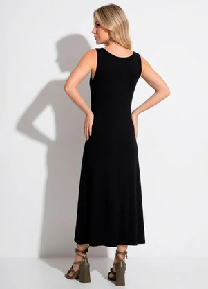 Quintess - Vestido Preto Midi sem Mangas com Botões - QUINTESS