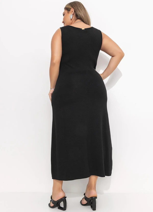Quintess - Vestido Preto Midi sem Mangas com Botões 5