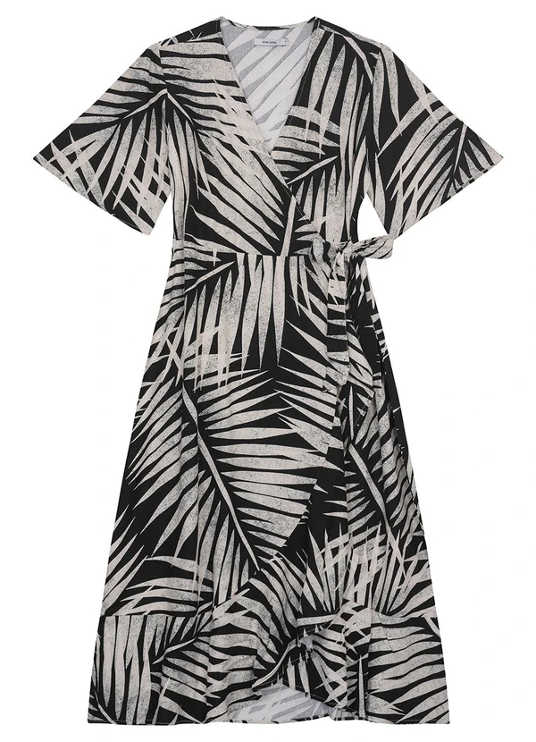 Malwee - Vestido Preto Mídi Transpassado em Viscolinho 2