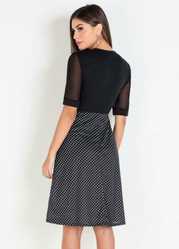 Rosalie - Vestido Preto Moda Evangélica com Mangas em Tule 2