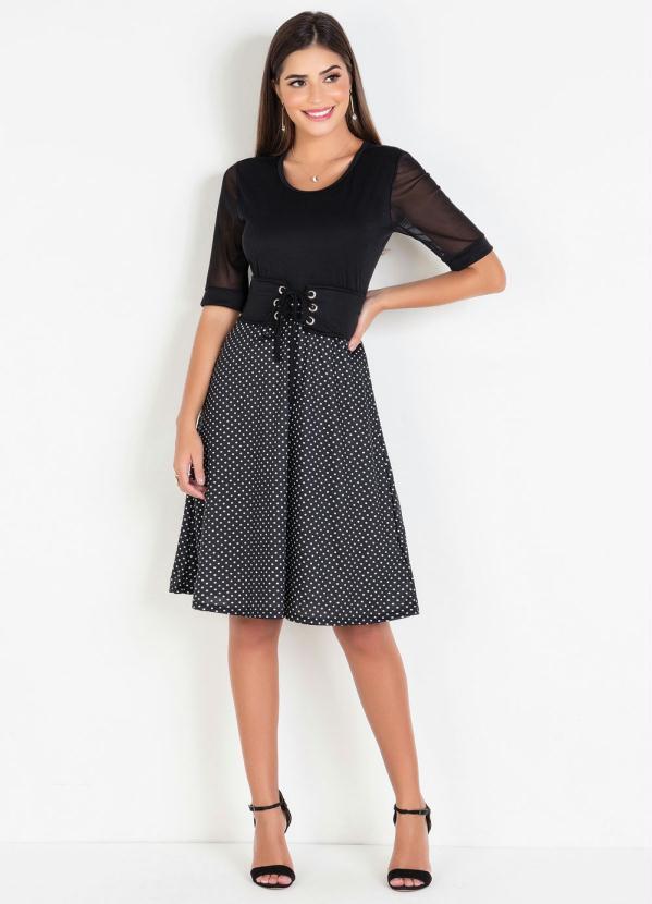 Rosalie - Vestido Preto Moda Evangélica com Mangas em Tule 3