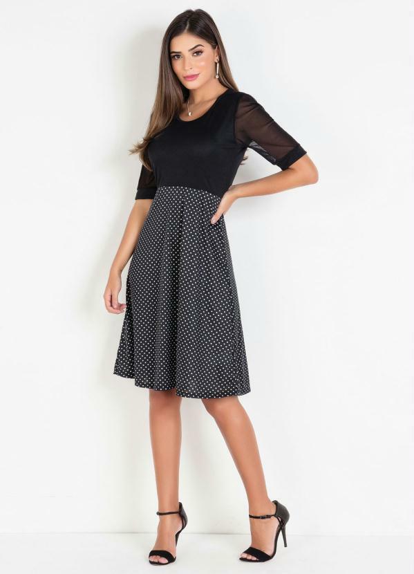 Rosalie - Vestido Preto Moda Evangélica com Mangas em Tule 4