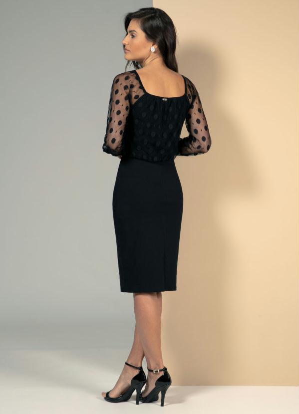 Quintess - Vestido Preto Ombro a Ombro com Transparência 4