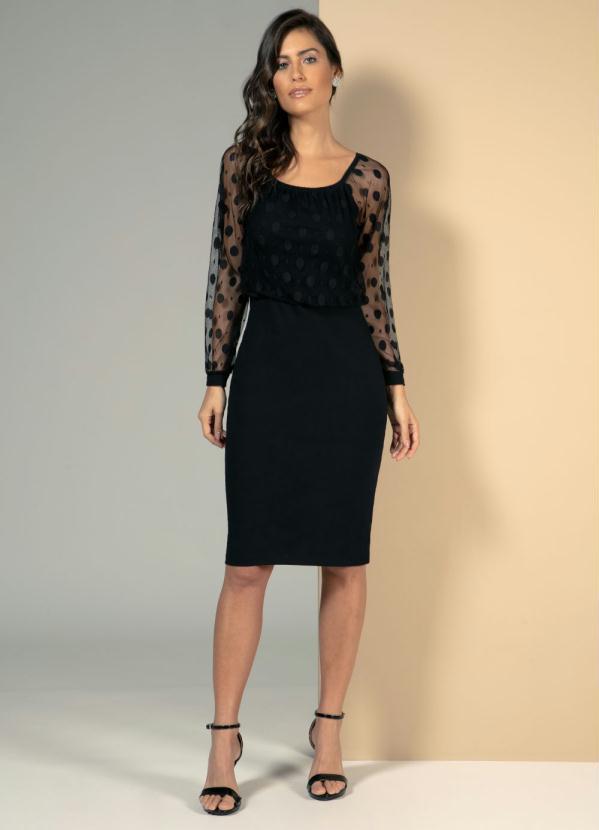 Quintess - Vestido Preto Ombro a Ombro com Transparência 5