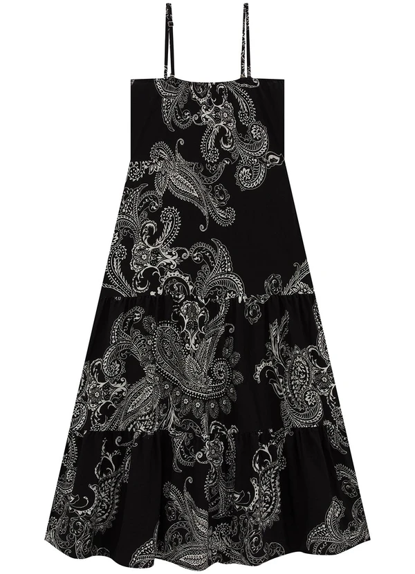 Enfim - Vestido Preto Paisley Midi Marias