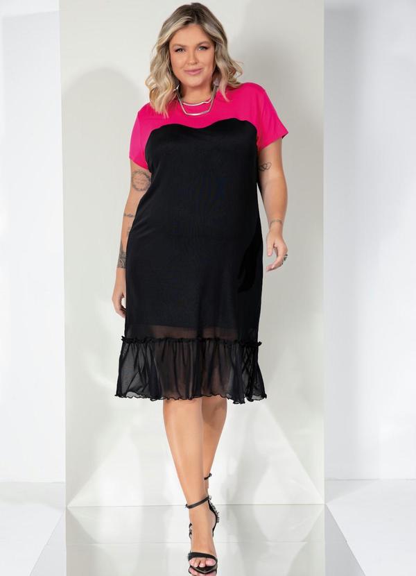Outlet - Vestido Preto/Pink com Babado em Tule 1