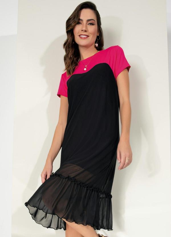 Outlet - Vestido Preto/Pink com Babado em Tule 9