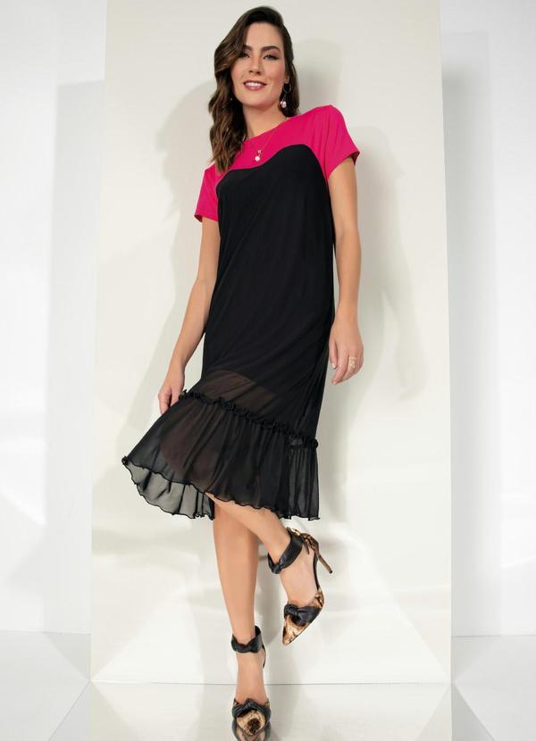 Outlet - Vestido Preto/Pink com Babado em Tule 7