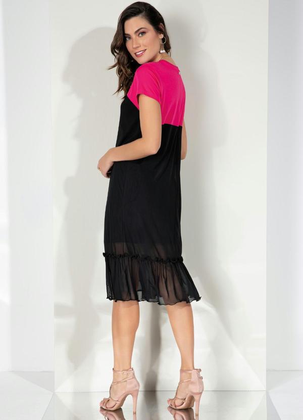 Outlet - Vestido Preto/Pink com Babado em Tule 6